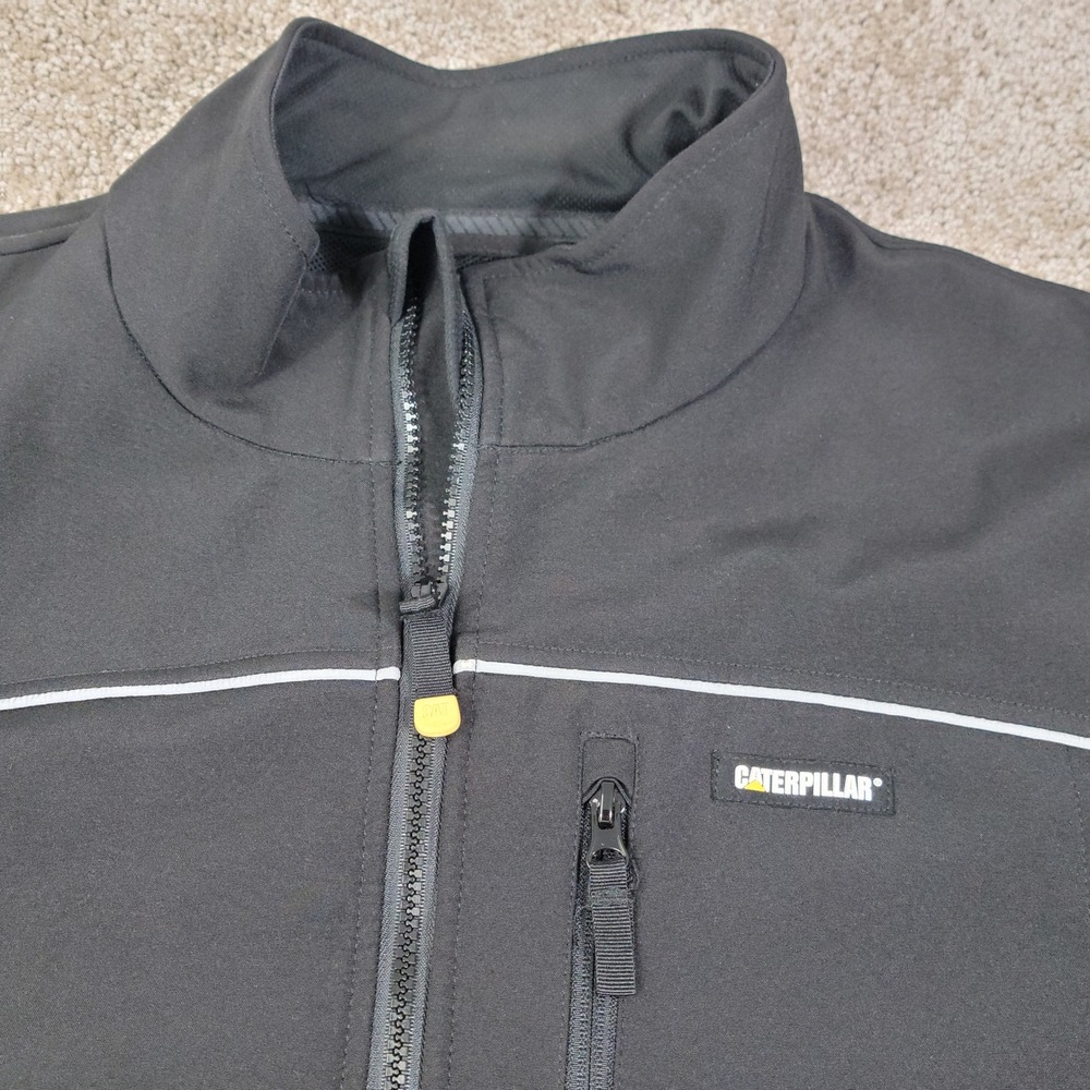 Caterpillar CAT Mens XL Black Softshell Fleece Lined Work Jacket Reflective Trim
